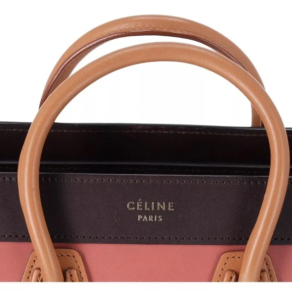 CELINE Luggage Nano Shopper Tote Handbag Pink Beige  Light Brown Colorblock - Picture 2 of 14